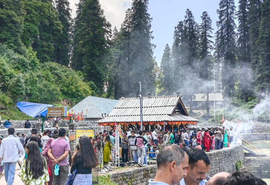 The wooden Bada Dev Kamrunag temple at 3,334 m in Mandi, Himachal Pradesh
